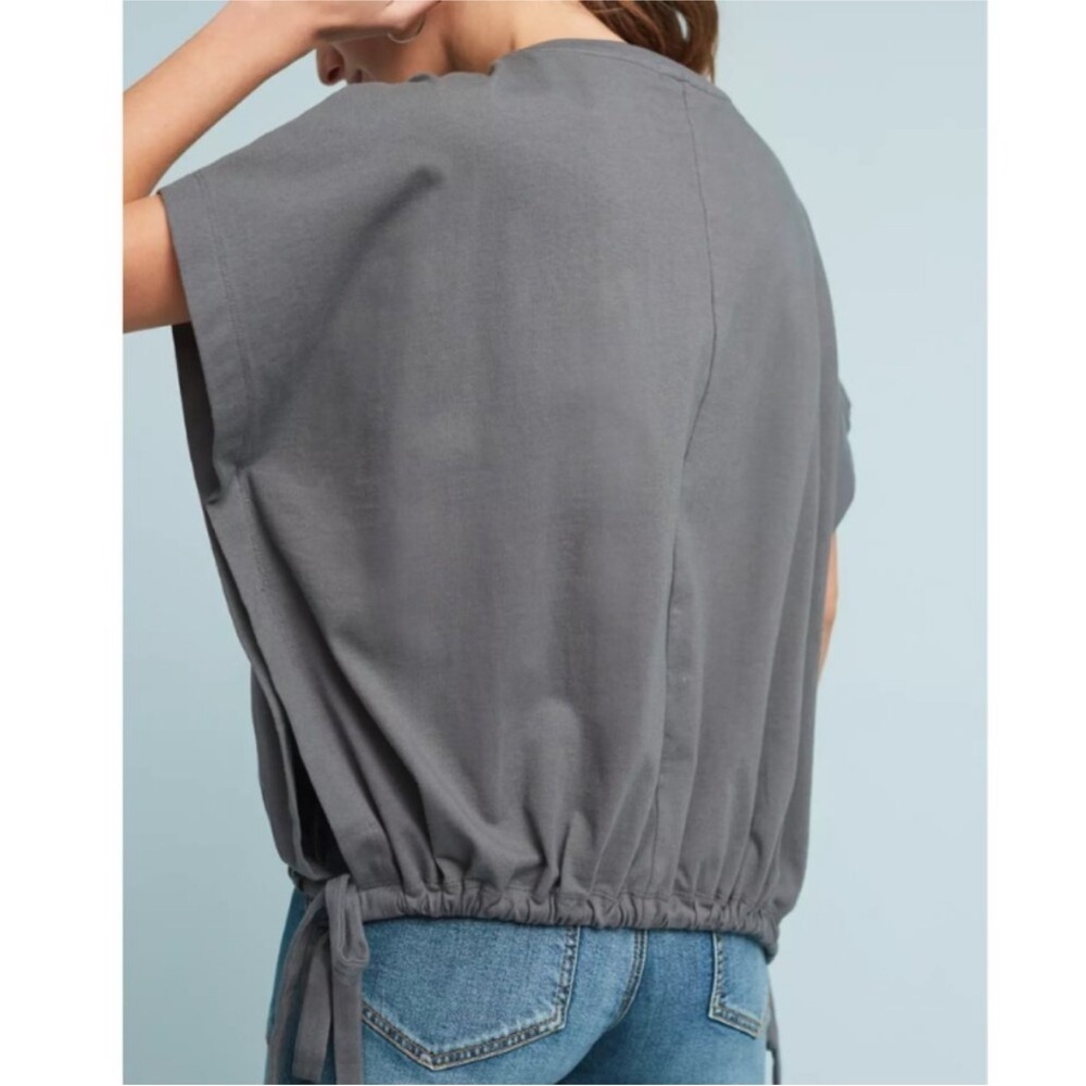 Anthropologie Teagan Oversized Top Gray Boxy Side Tie Tee Small Cotton Eri + Ali - Picture 2 of 8